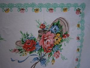 close up of Cath Kidston print tablecloth