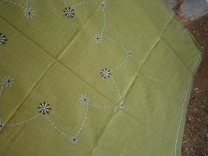 green embroidered tablecloth