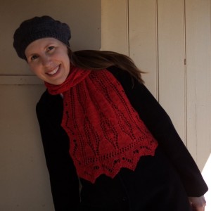 Liz Haywood modelling scarf