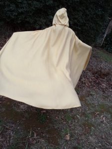 Free pattern dress ups cape gold cape on child back view with twirl