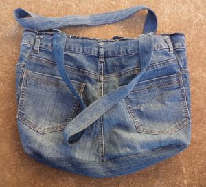 The Jeans Recycling Challenge back view of unlined bag