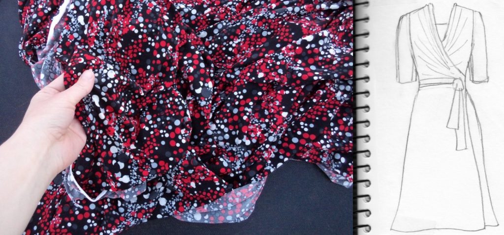 A Christmas Day Dress spotty knit fabric with sketch