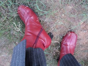 The Aquascutum suit red vinyl boots