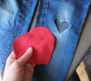Visible mending heart patch cut out backing patch