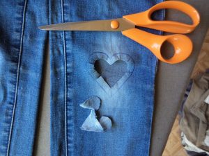 Visible mending heart patch cut shape