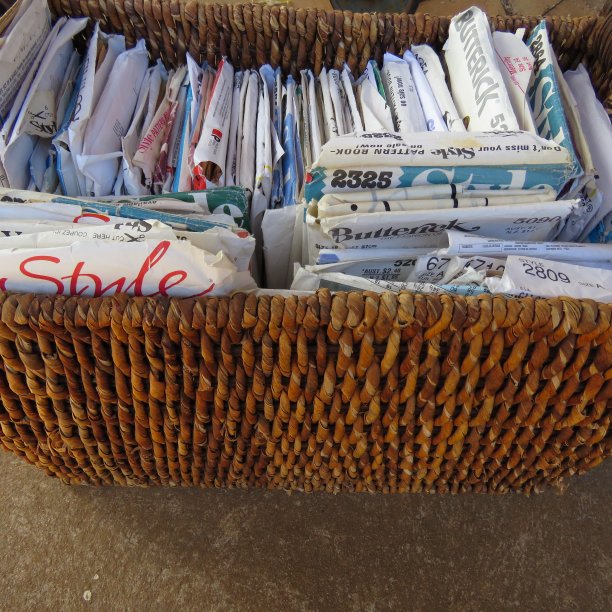 A lifetime of sewing patterns in a basket