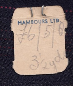price tag on navy blue suiting fabric