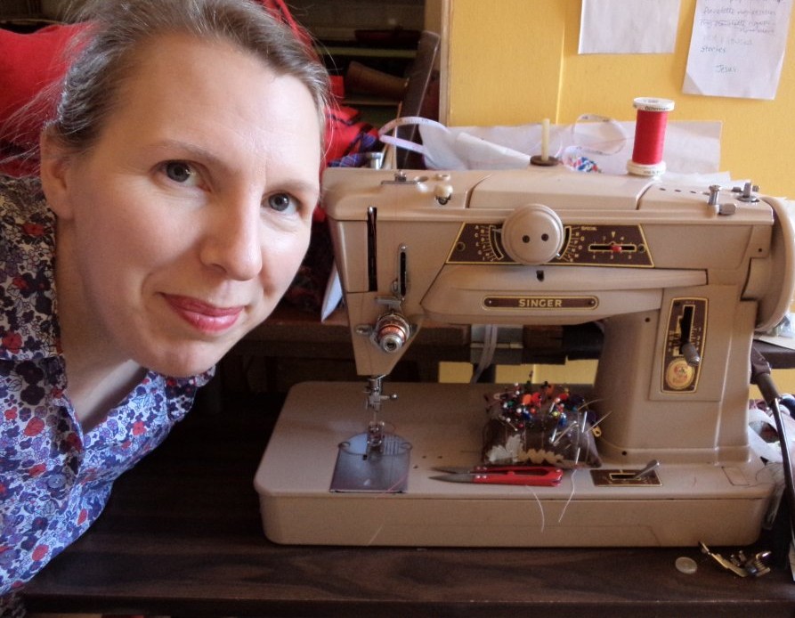 Liz Haywood pictured with sewing machine