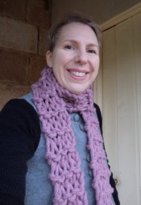 Still knitting BIG totally wearable skinny scarf
