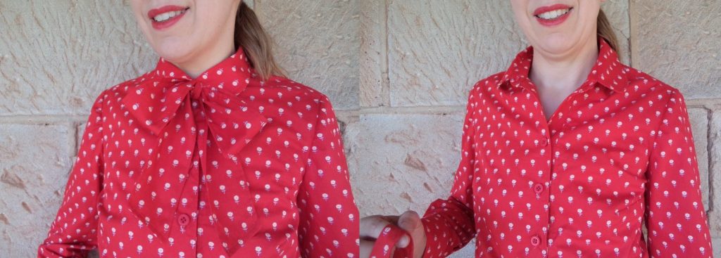 Free Pattern Pussycat Bow red blouse with and without bow