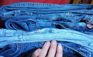 Visible mending jeans from the op shop