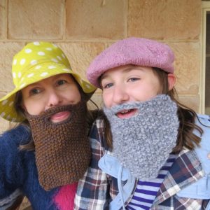 Knitted beards Ned Kelly and Gandalf