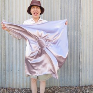 Zero Waste Yoyo top in satin in windy weather