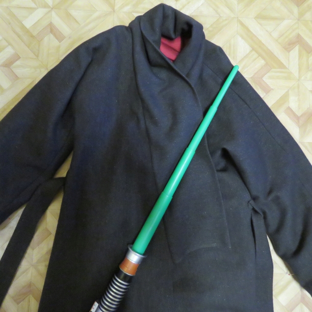 zero waste coat with light saber