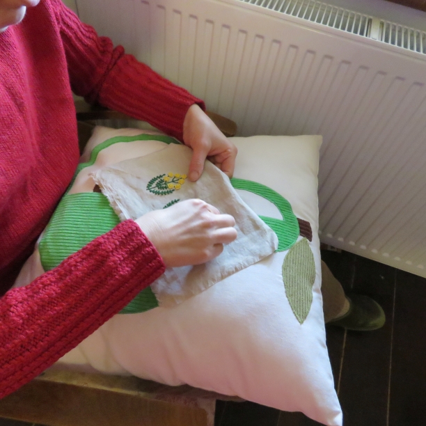 sewing ergonomics cushion on the lap