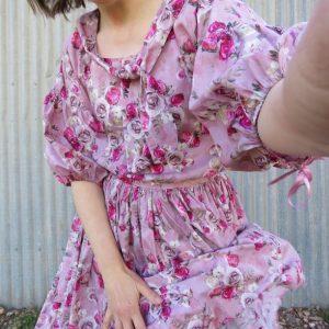 zero waste Cendre Top dress in pink floral closeup