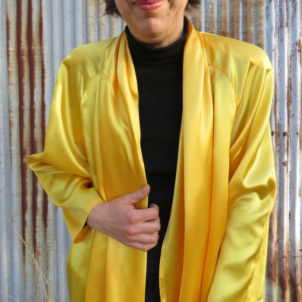 1991 grad parade yellow swing coat front close up