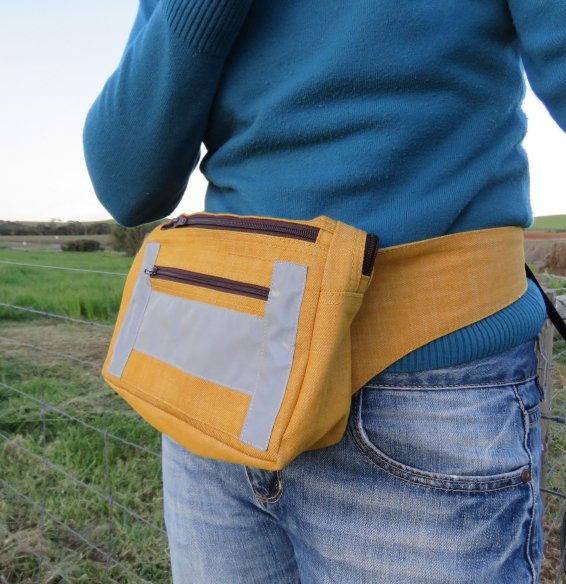 Zero waste velo bag worn as smaller waist bag.