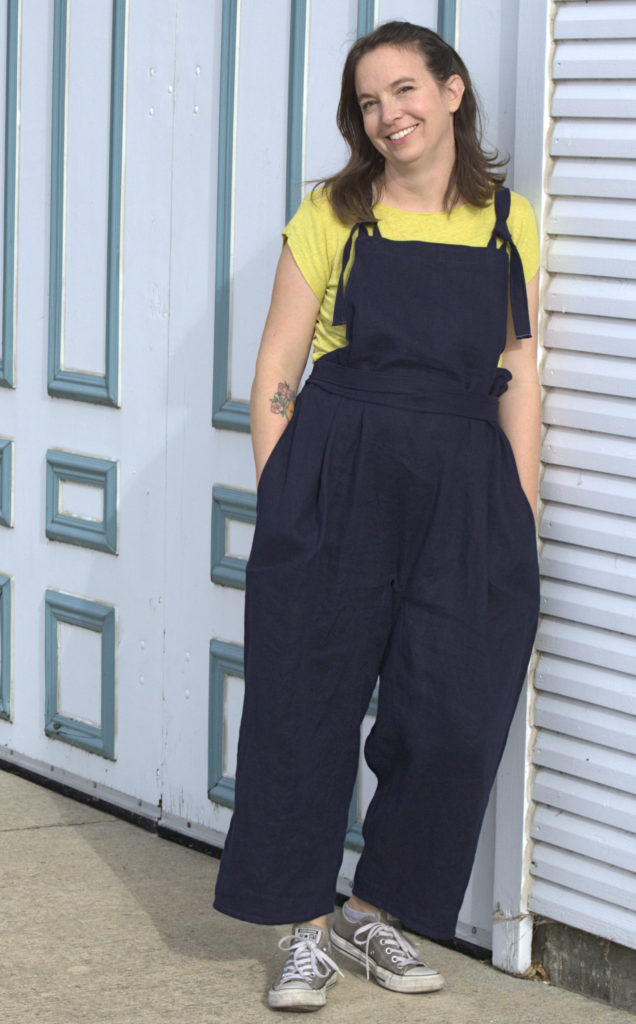 Simone overalls worn by Emily the designer
