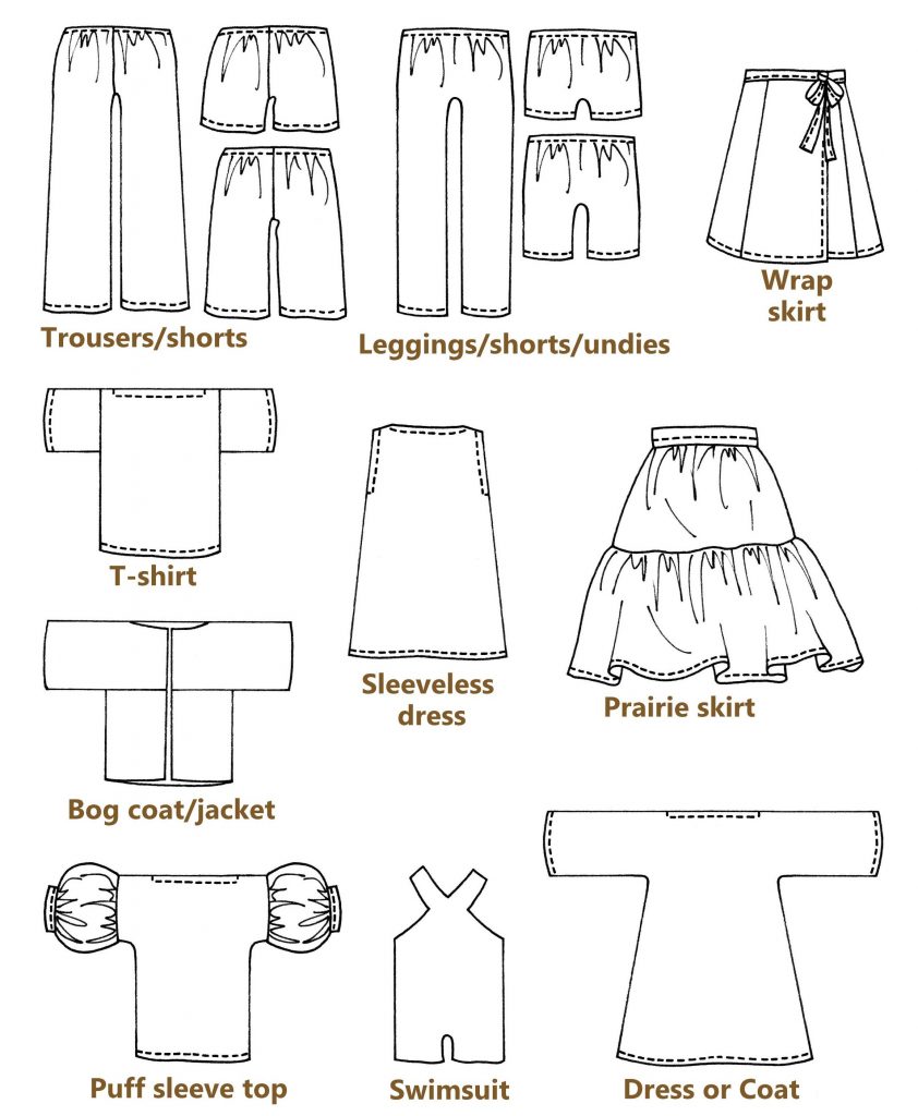 Diagrams for zero waste doll clothes
