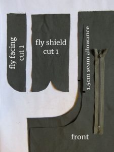 pieces used for a fly front