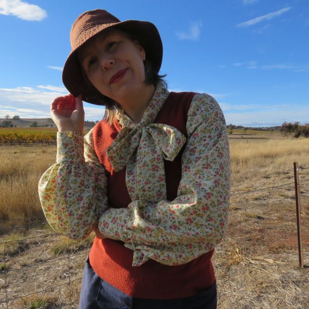 Iris blouse worn for Me Made May with a rust coloured vest over the top.