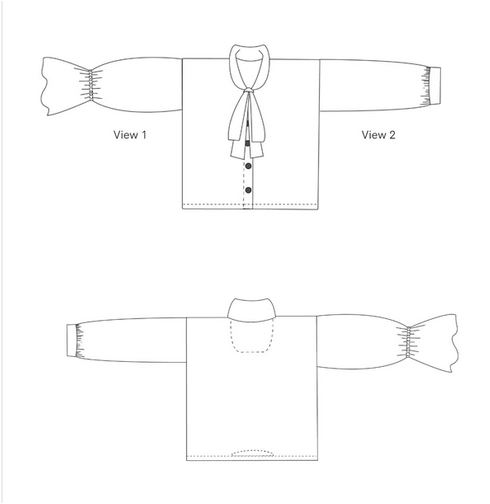 Zero waste Iris blouse pattern sketch back and front