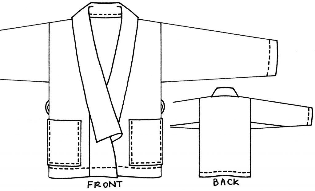 Line drawings of the modular jacket in March - A Year of Zero Waste Sewing