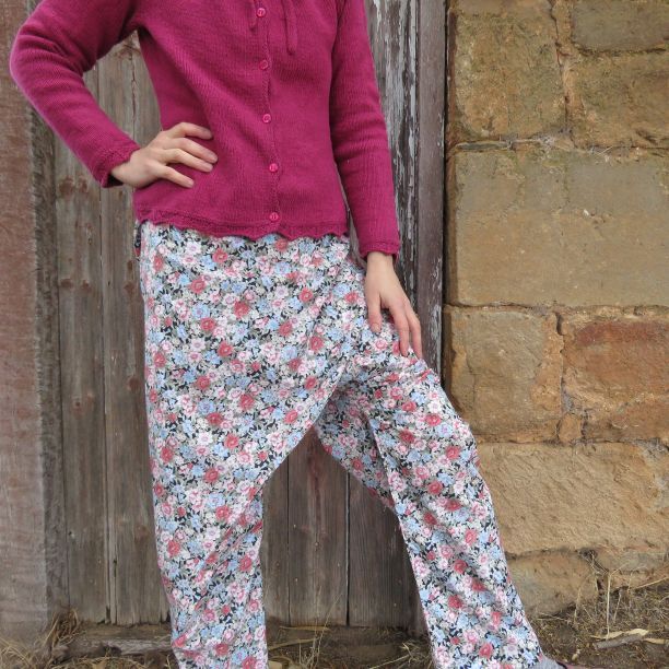 Me Made May 2022 Day 17 Floral wraparound trousers and pink cardigan
